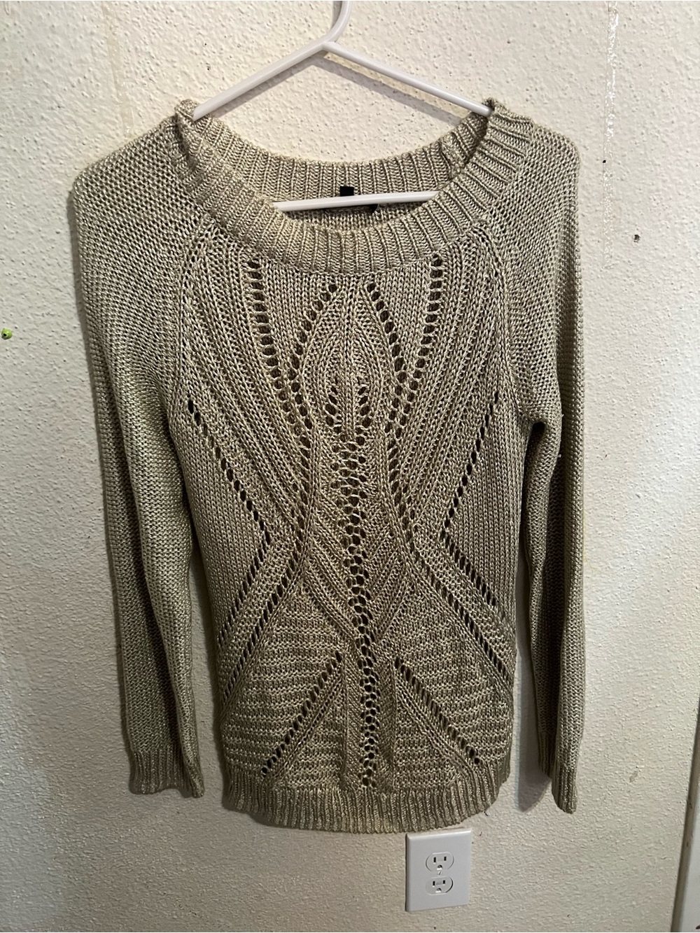 Openwork Crewneck Sweater in Light Taupe